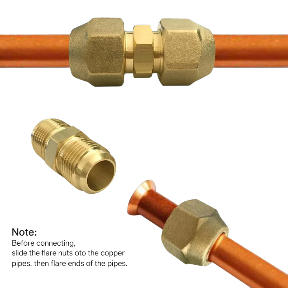 HVAC Flare Coupler Connectors for Traditional Refrigerant Line Sets | 1/4 x 3/8, 1/4 x 1/2, 1/4 x 5/8, 3/4 x 3/8 Brass Line Set Unions for Mini Split & Residential HVAC Systems - Image 7
